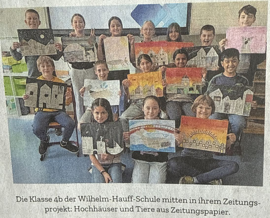 Klasse 4b: Tiere und Hochhäuser aus Zeitungspapier
