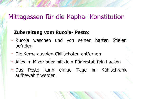 Kochrezept 4, Mittagessen für die Kapha- Konstitution