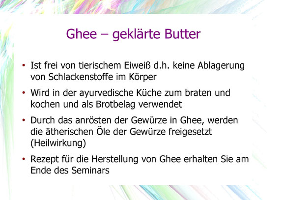 Beschreibung der Bedeutung von Ghee - geklärter Butter