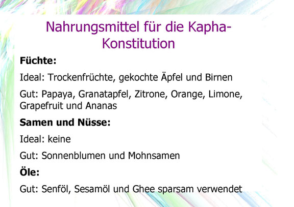 Empfohlene Nahrungsmittel für die Kapha- Konstitution, Früchte