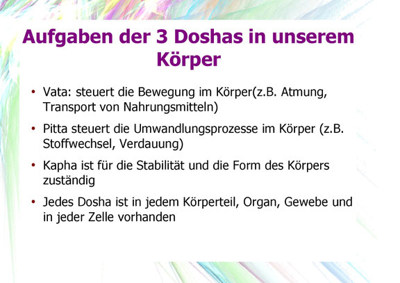 Aufgaben der 3 Doshas in unserem Körper