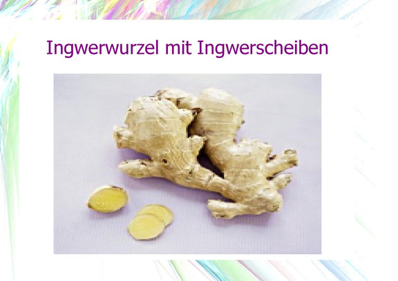 Ingwerwurzel mit Ingwerscheiben