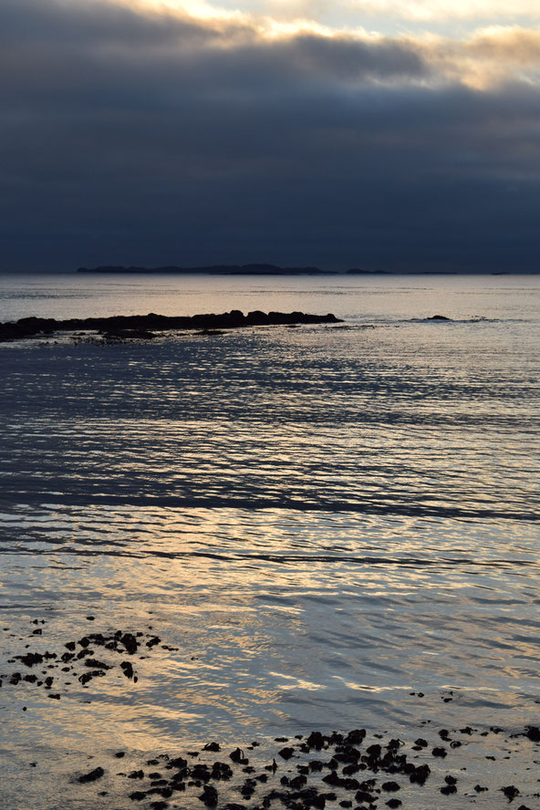 reflections on water, dark sky