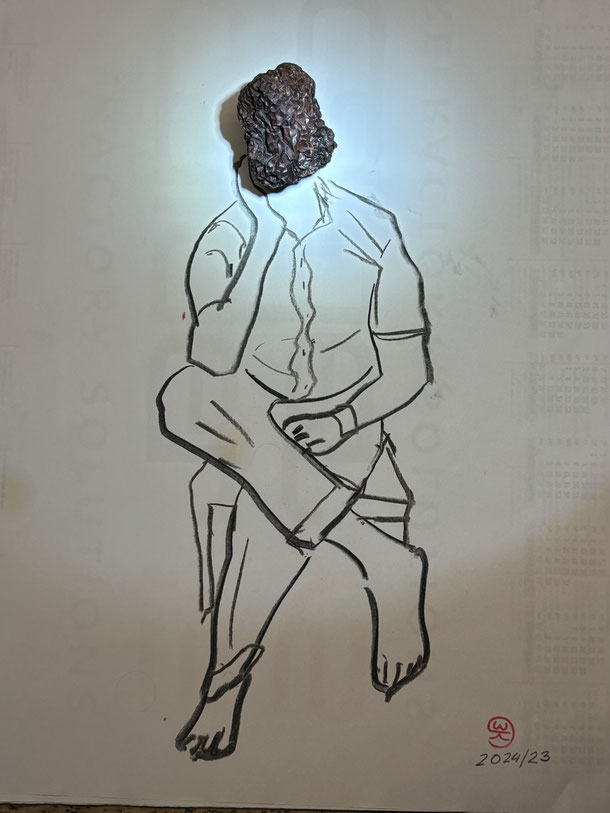 Sudden enlightenment, mixed media, charcoal on paper, 40 x 30 cm, 2024/24