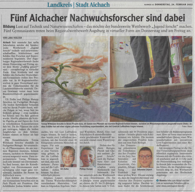 Aichacher Nachrichten 24.02.2022 (links) und 26.02.2022 (rechts)