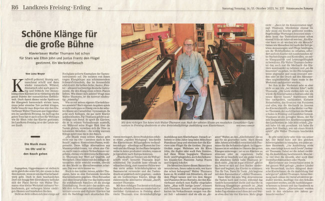 Bericht in der Süddeutschen Zeitung, 14./15.10.2023