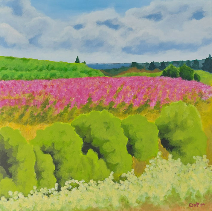 Sommer 2 - eine Fantasielandschaft, Acryl auf Leinwand, 60 x 60cm, 2024