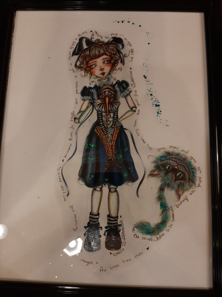 Original illustration of Alice & Cheshire Cat now available at Black widow Rotterdam 150 euro