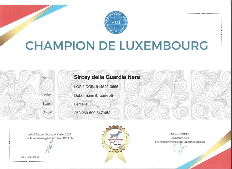 SIRCEY DELLA GUARDIA NERA Champion de Luxembourg 2024