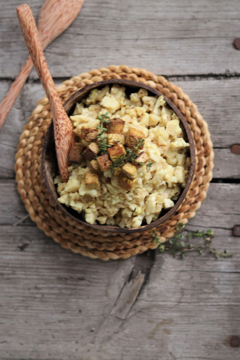 Karfiolreis mit gebratenen Tofu