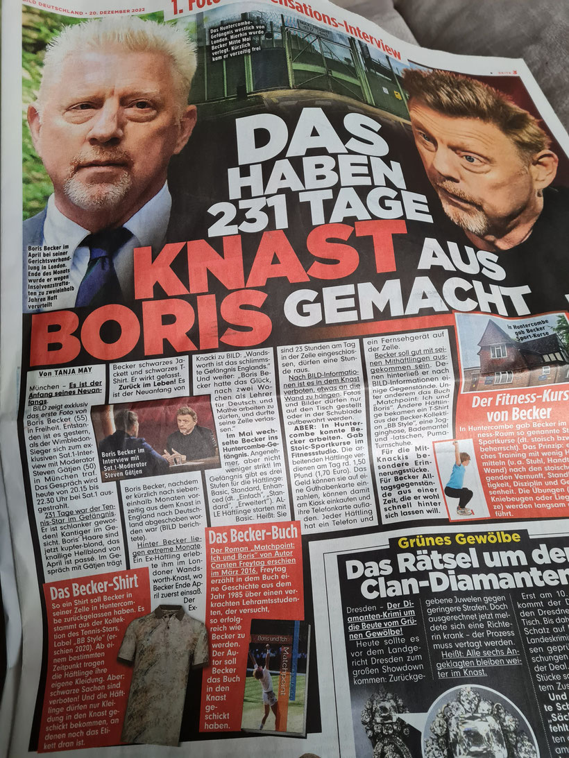 Der Roman an Boris Becker ins Gefängnis geschickt in Erinnerung an die guten Zeiten, um die schweren Zeiten im Gefängnis zu überstehen.