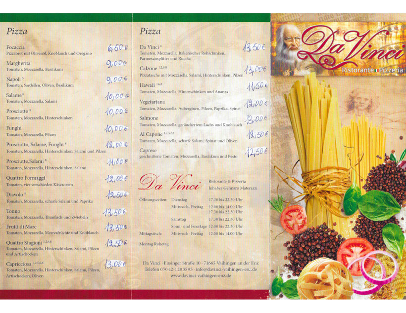 Abholkarte Ristorante Pizzeria Da Vinci Vaihingen Enz