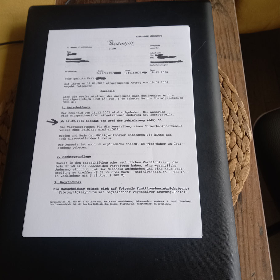 Beweis 12 erhöhung des GdB von 30 auf 50!