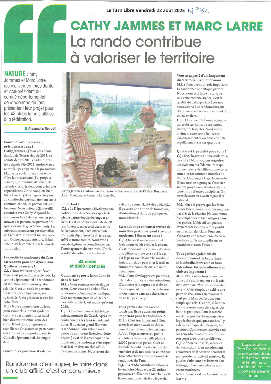 La FFRandonnée Tarn dans Le Tarn Libre 