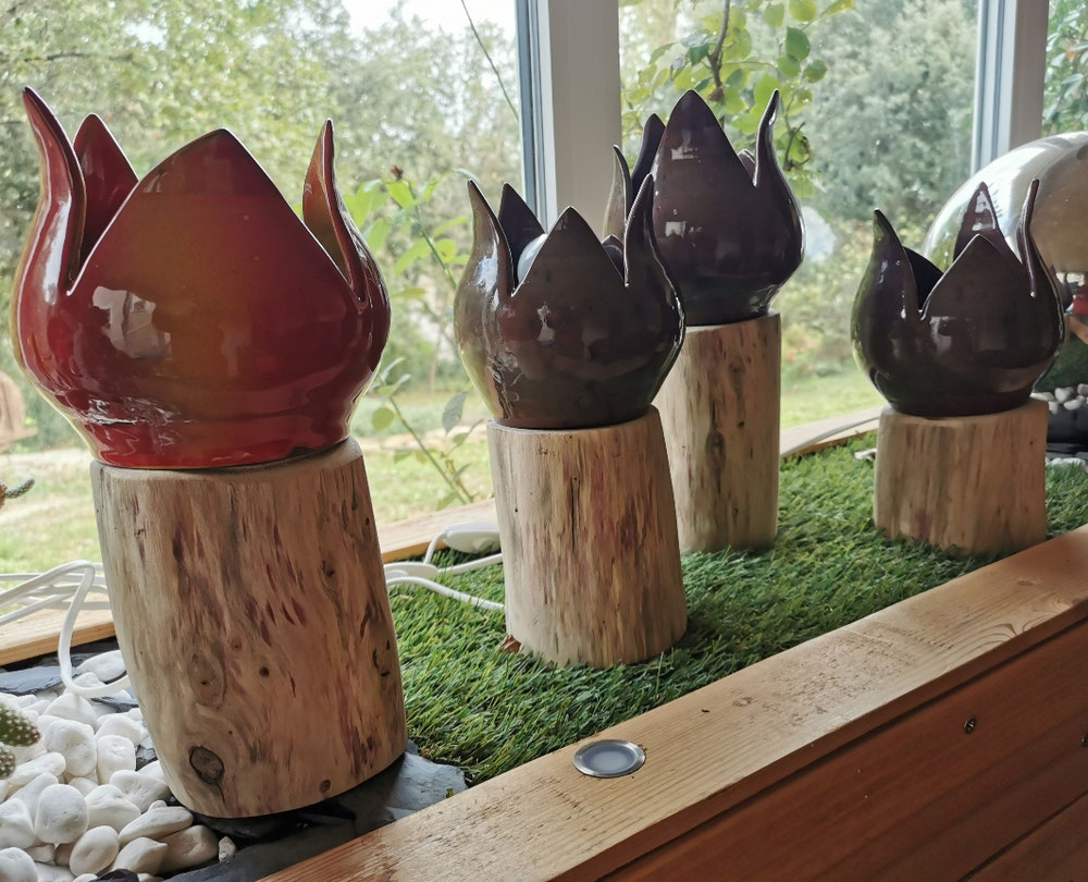 Lampe céramique et bois flotté 