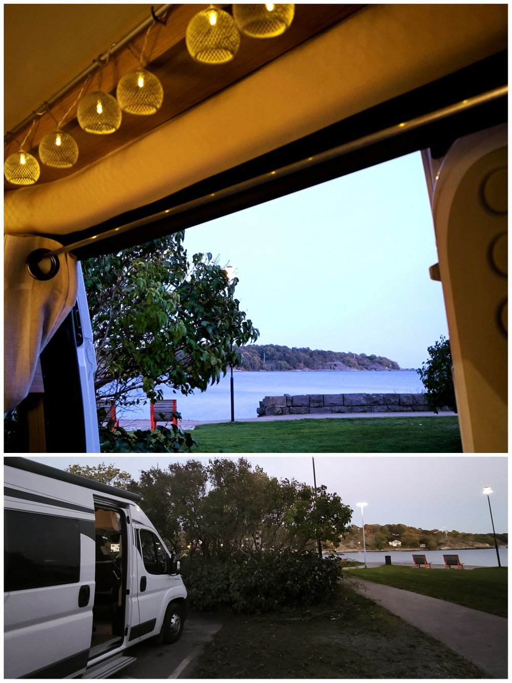 Der Blick aus dem Camper zum Abendbrot bei noch ! 16 Grad. 👍🌜