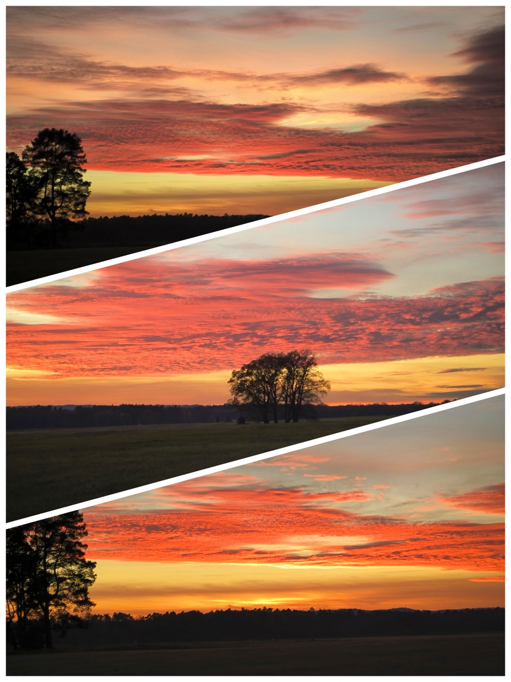 Immer wieder wunderschön anzusehen. Hier in der Nähe vom Land Brandenburg, unserem Wohnort, gibt es diese Weite und dementsprechend auch die Sonnenuntergänge.