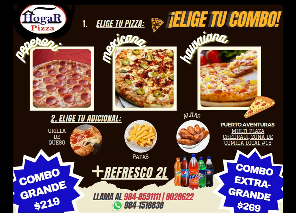 Aprovecha nuestras promociones, la mejor pizza de Puerto Aventuras. 