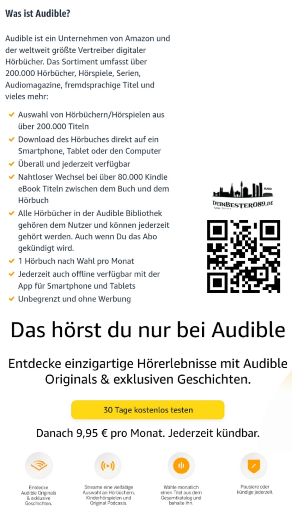 Audible, 30 Tage testen, (Audiobücher)