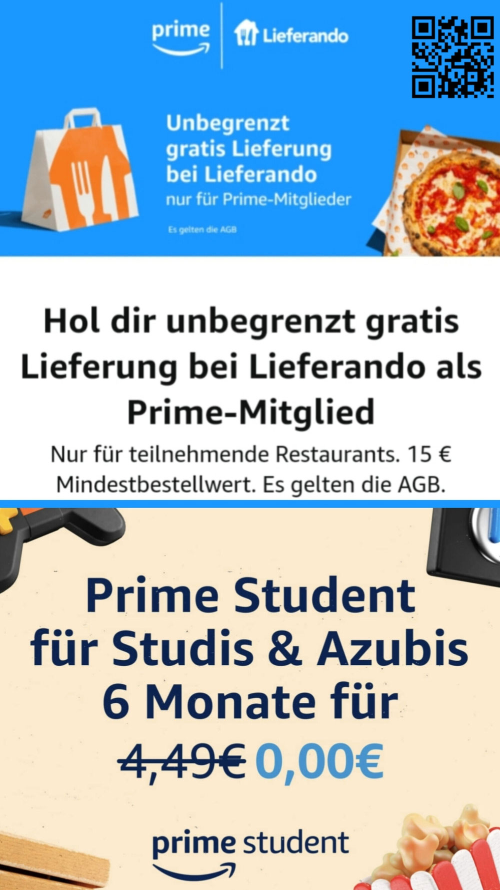 Als Primekunde Lieferando-Lieferungen kostenlos 