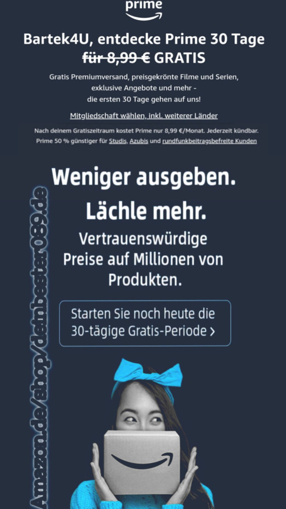 Amazon Prime "Das weltbeste ABO"  (30 Tage) kostenlos zum testen. 