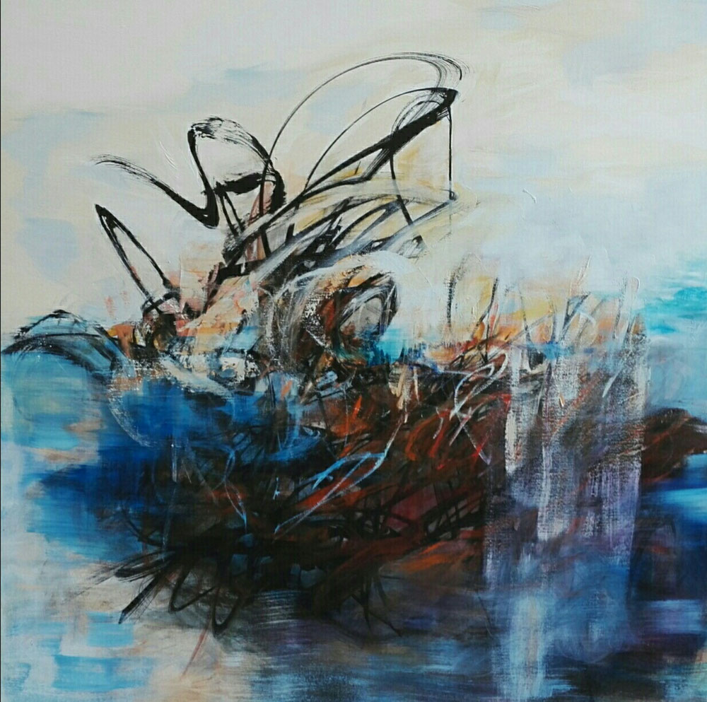 Fallen moon, 90 x 90, mixed media on canvas / private collection