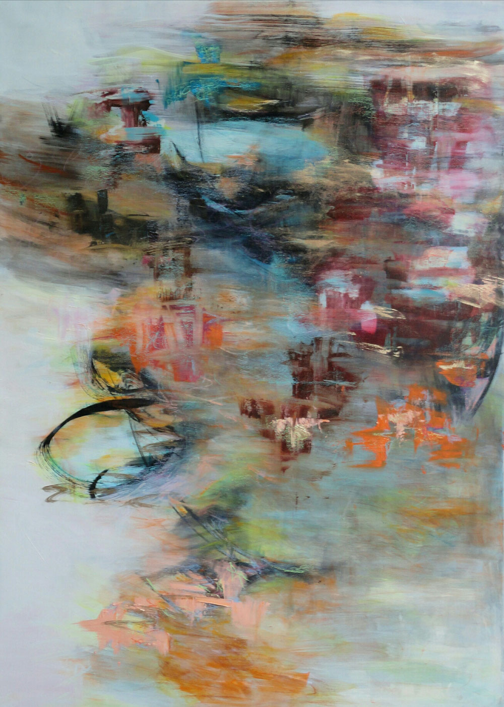 Reflections in the harbour, 105 x 75, mixed media on canvas / private collection