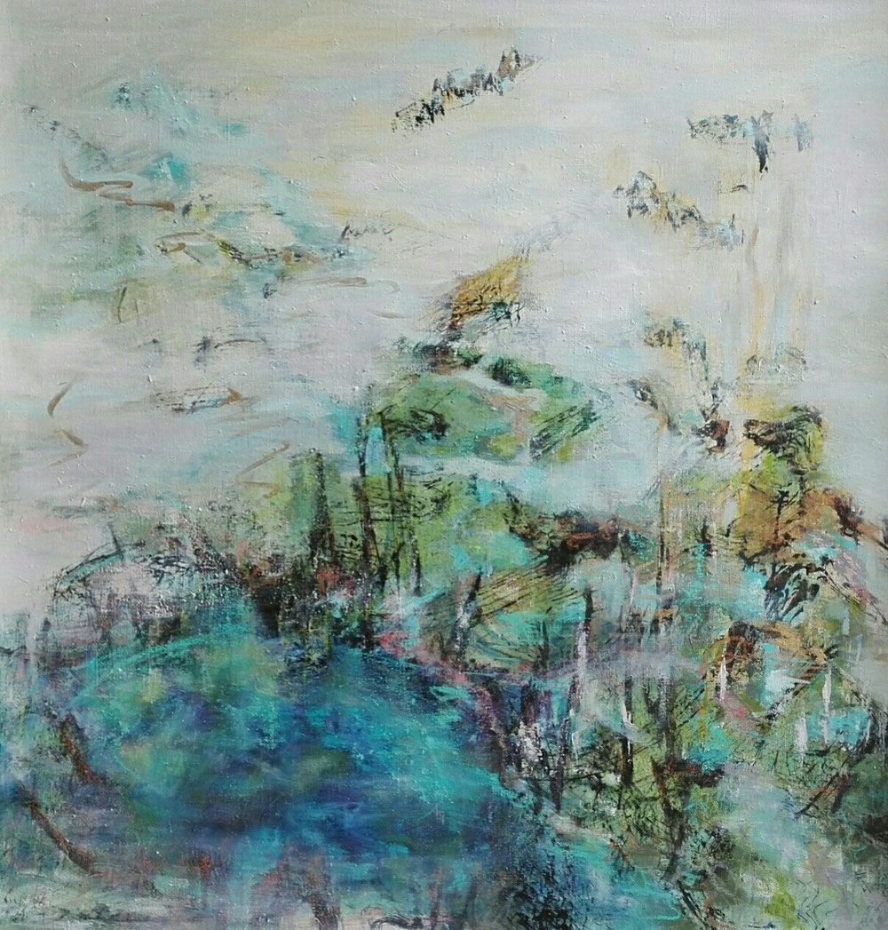 Beginning, 100 x 100, mixed media on canvas   / private collection