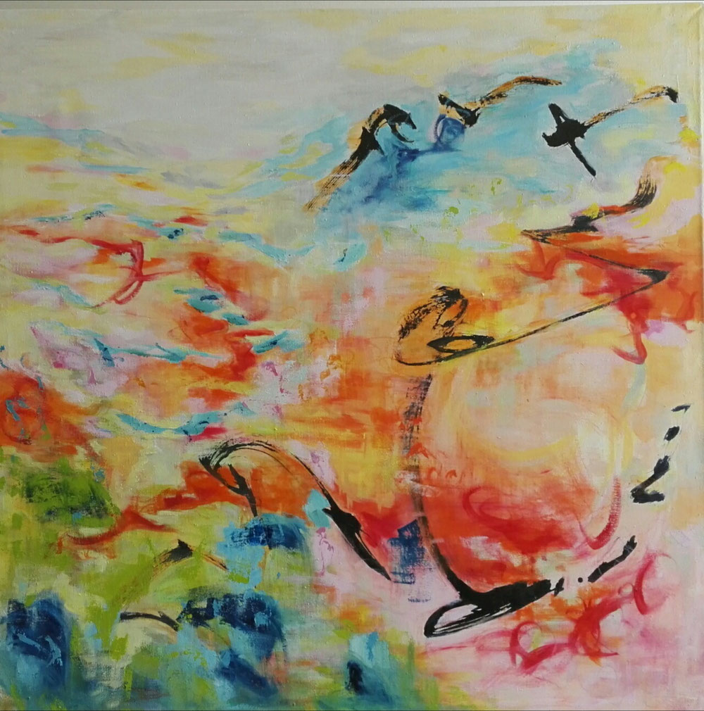 Fly with me, 130 x 130, mixed media on canvas / private collection