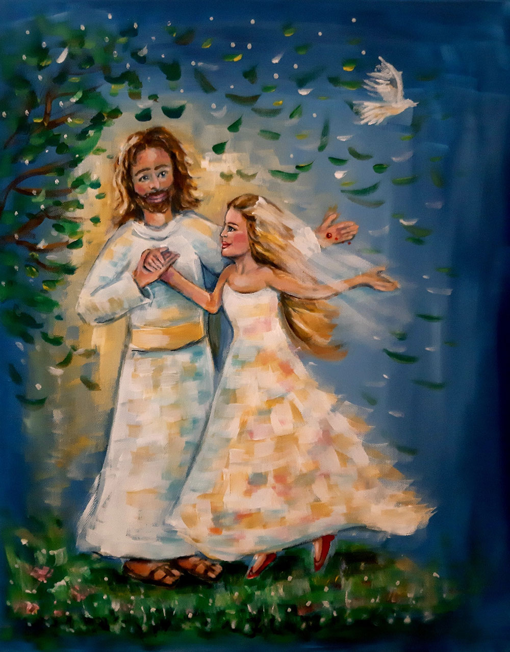 Jesus tanzt mit seiner Braut 40×50 cm Acryl auf Leinwand 