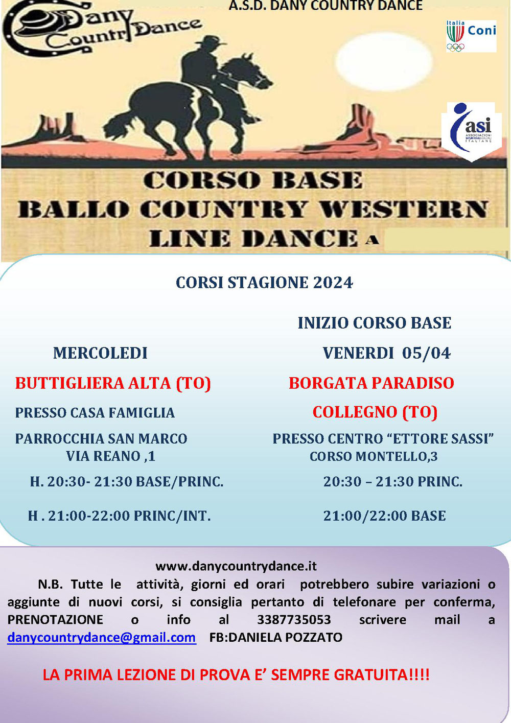 Corsi country dance BASE/PRINC a Buttigliera ALTA e Collegno stagione 2024