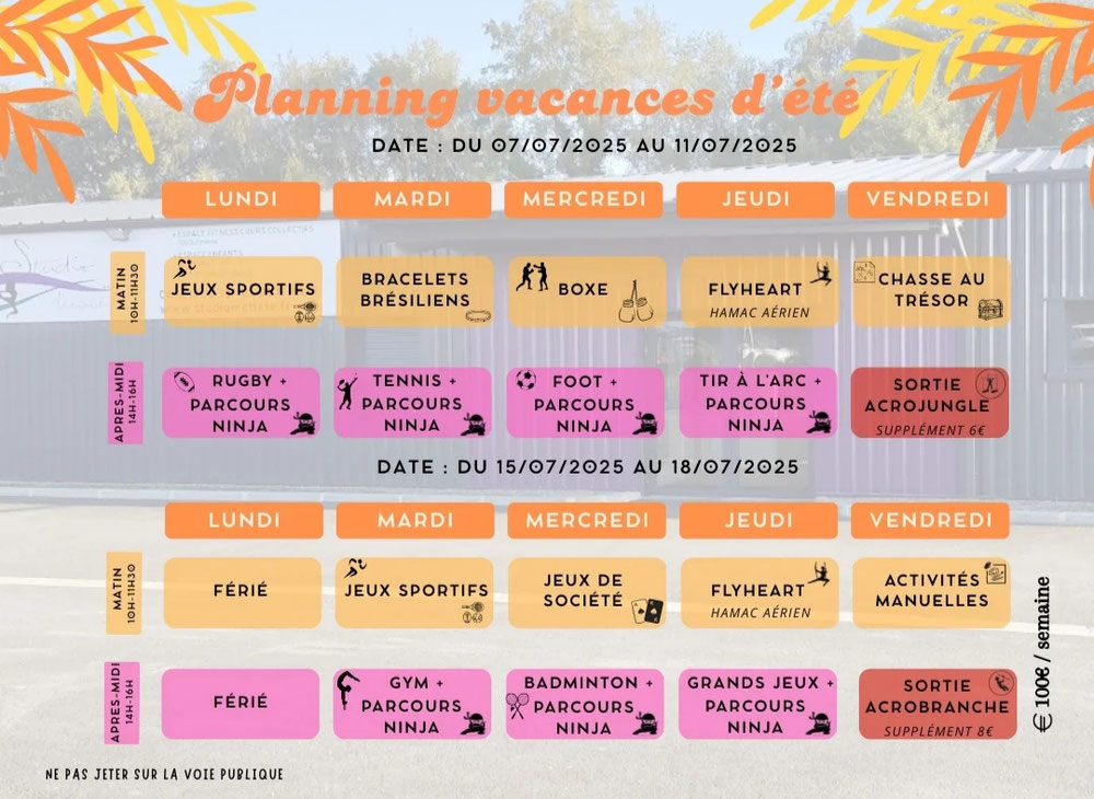 Planning du 7 au 11 juillet 2025