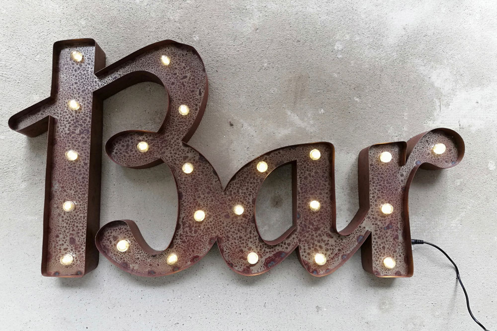 BAR Leuchtschrift LED Leuchtbuchstaben Metall Rusty Vintage Retro Marquee Letters Nostalgie Metallbuchstaben