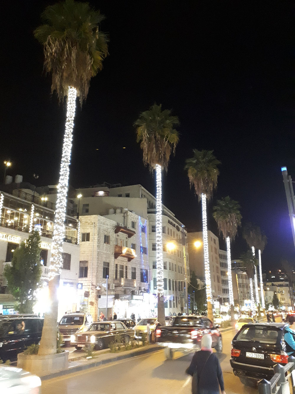 Weihnachtsdeko an den Palmen