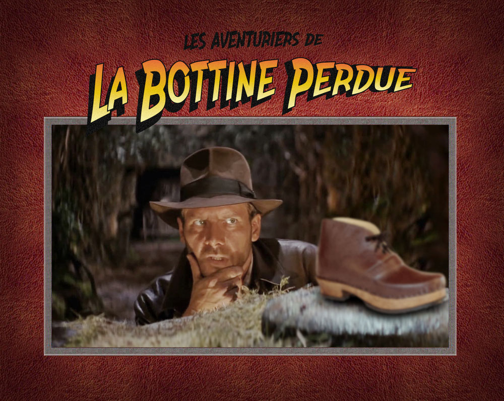 Cette image représente un détournement de l'affiche des Aventuriers de l'Arche Perdue. Là, Indiana Jones est à la recherche de la bottine perdue...