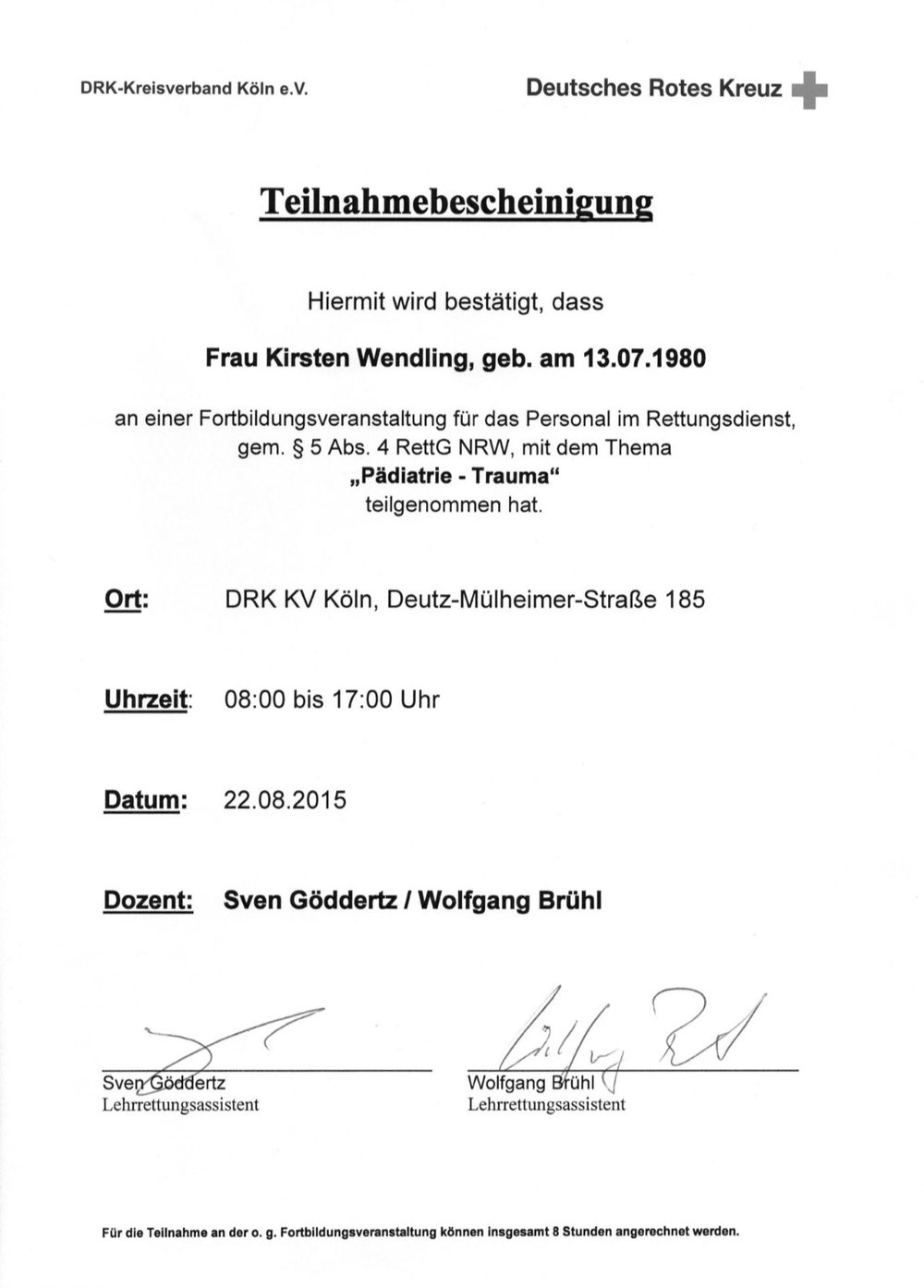 Kindernotfälle, Fortbildung für den Rettungsdienst 