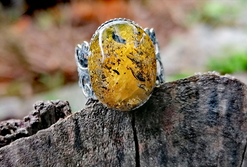 Pierścionek bursztyn bałtycki w brązie pierścionek z regulacją 