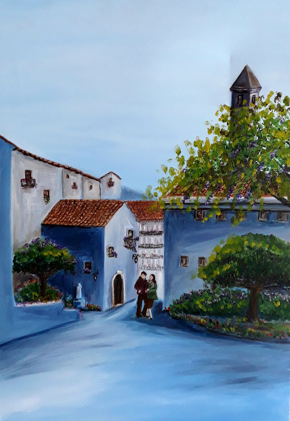 Paesaggio con piazzetta. Olio su tela. 50x 70 cm. 