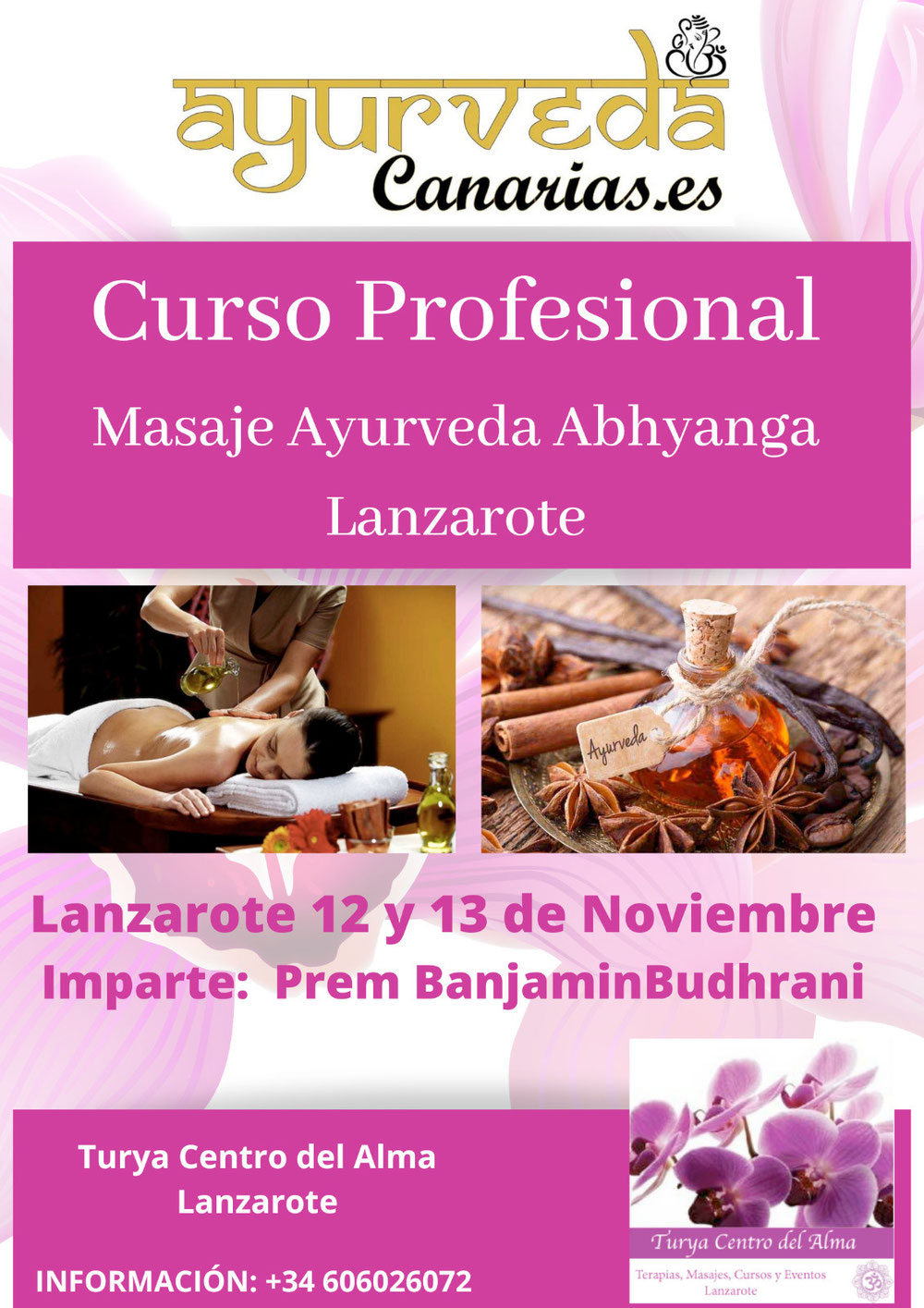 Próximo curso intensivo Abhyanga en Lanzarote, 12 y 13 de Noviembre