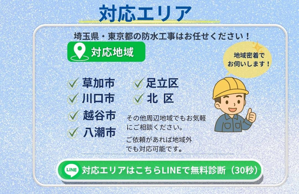対応エリア　草加市川口市越谷市八潮市　足立区北区