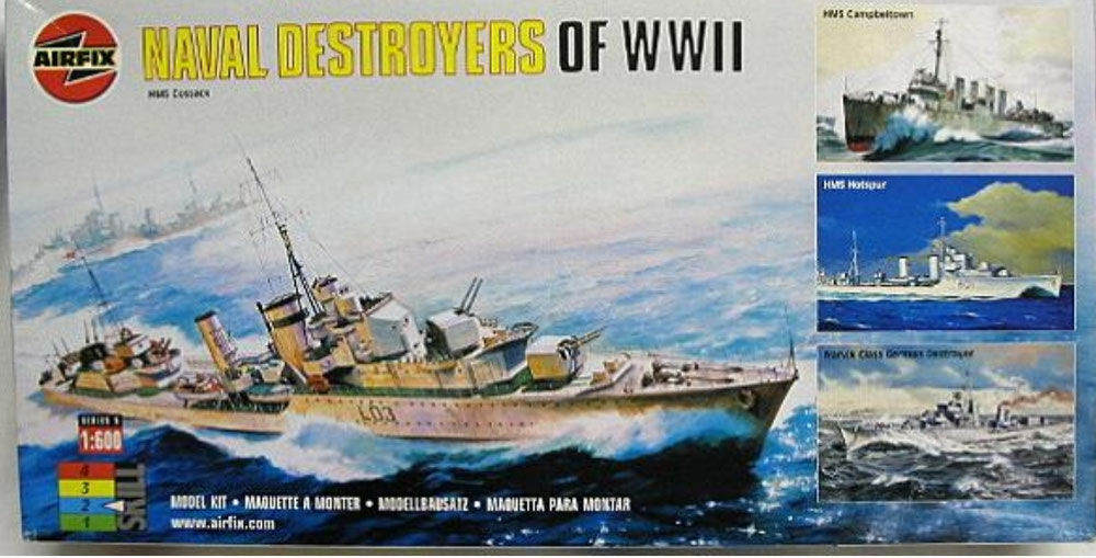 A05204  Naval Destroyers of WWII HMS Cossack - HMS Campbeltown - HMS Hotspur British Destroyers - Narvik Class German Destroyer (Schaal 1:600)