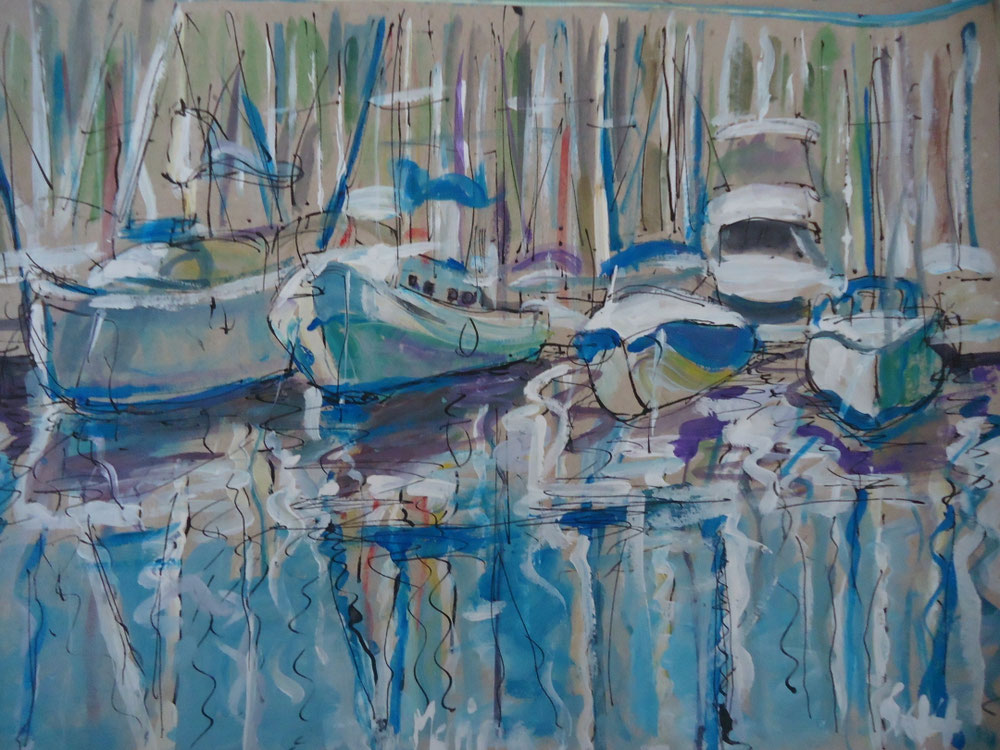 Hafen II, Agios Nicolaos, Tempera auf Papier, 2014