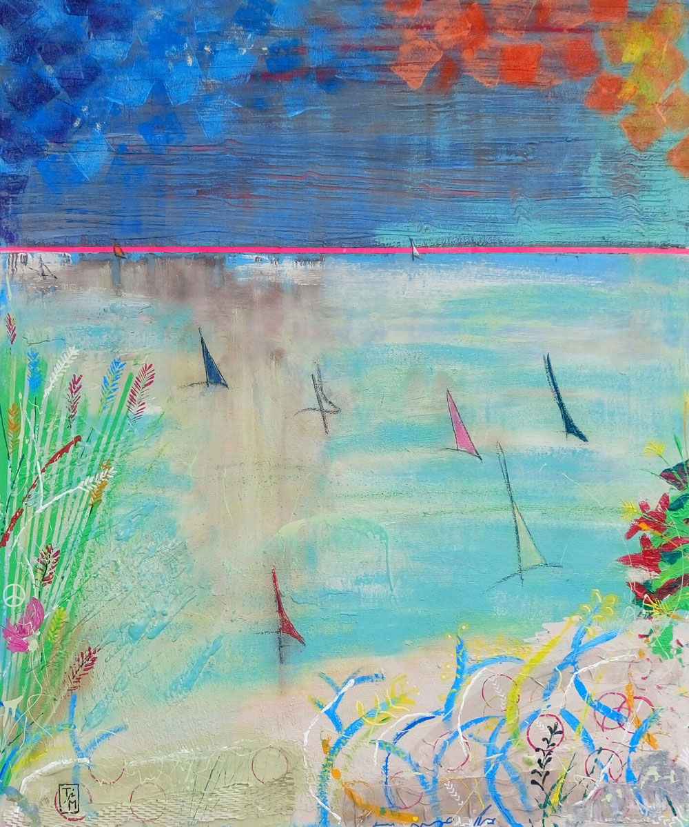 "pink horizon" - Acryl/Lacke/Kreiden auf Leinwand (120x100) 440€