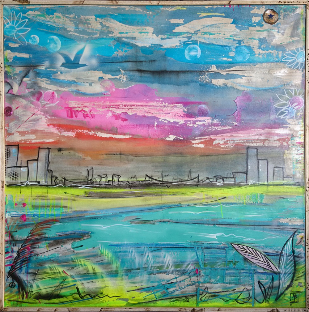"Back to the 80's" - Acryl/Lacke/Kreiden auf Leinwand (100x100 - gerahmt) 🔴