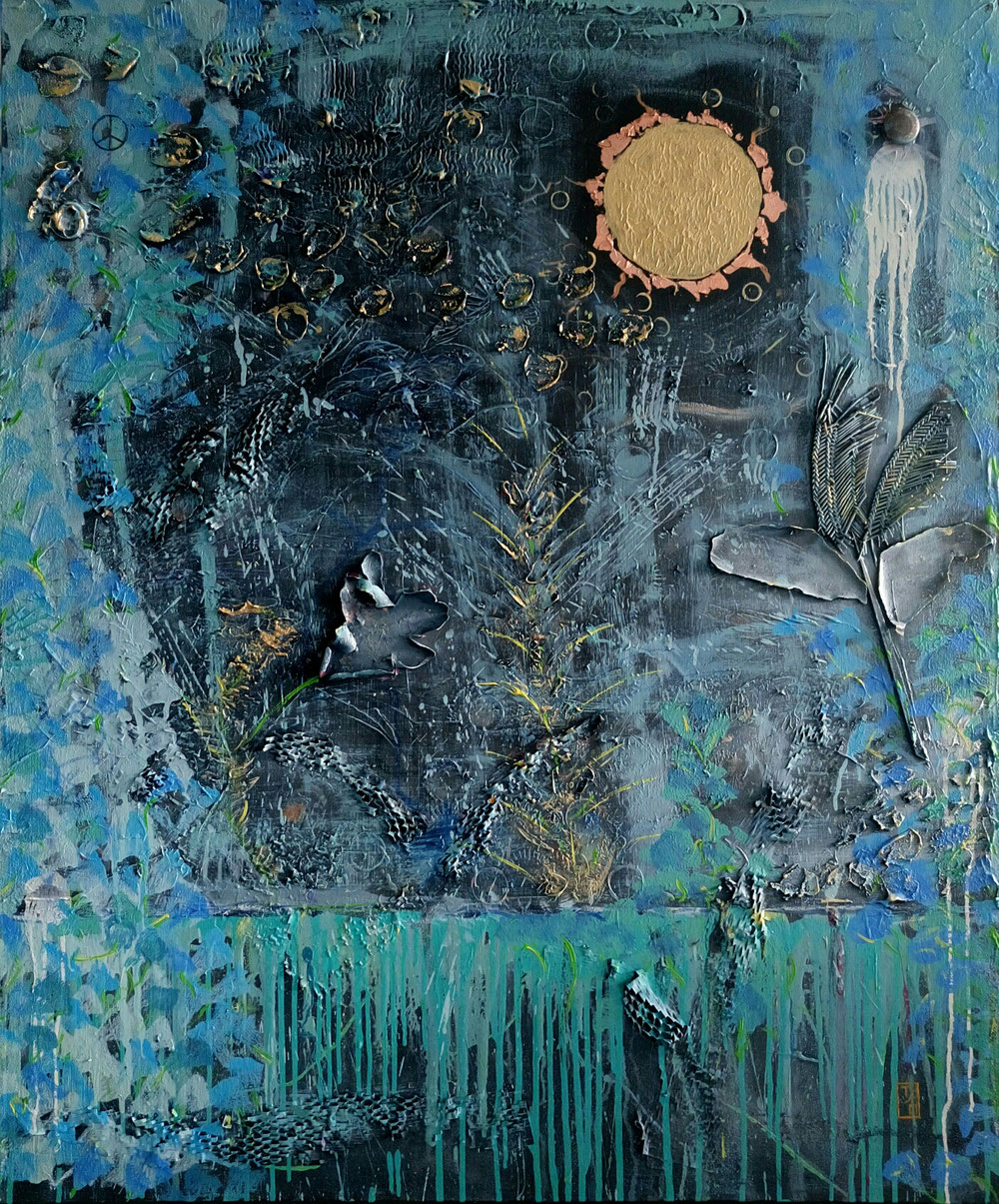 "Iceland" - Acryl/Lack/Papier auf Leinwand (120x100) 680€