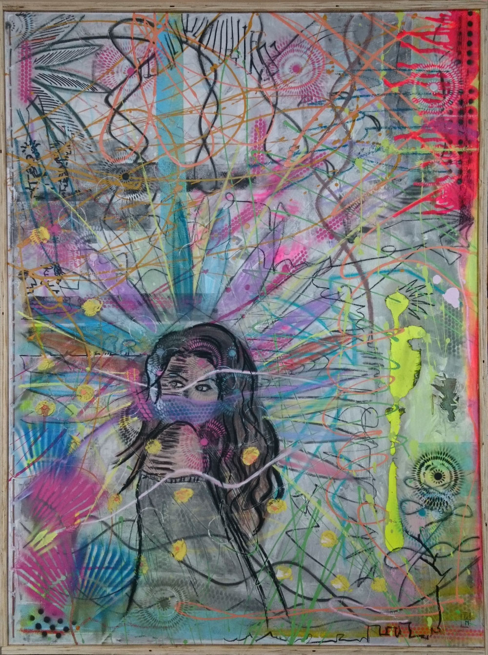 "Hiding behind filters" - Acryl/Lacke/Kreiden auf Leinwand (120x90-gerahmt) 490€