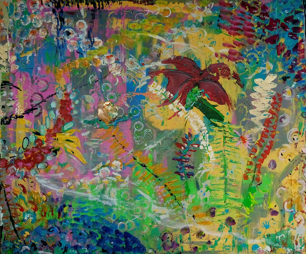 "Hippster's backyard II" - Acryl auf Leinwand (120 x 100) 🔴