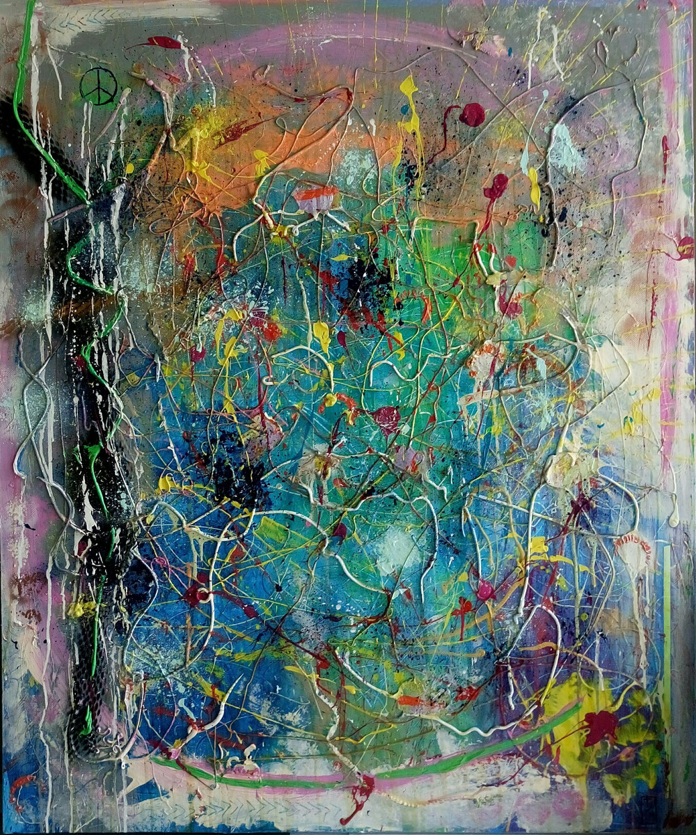 "candy galaxy" - Acryl/Lacke/Wolle auf Leinwand (120x100) 490€
