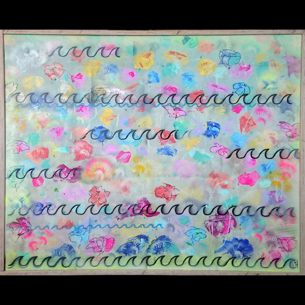 "Ocean of flowers" - Acryl/Lacke auf Leinwand (103x83cm - gerahmt) 490€ 