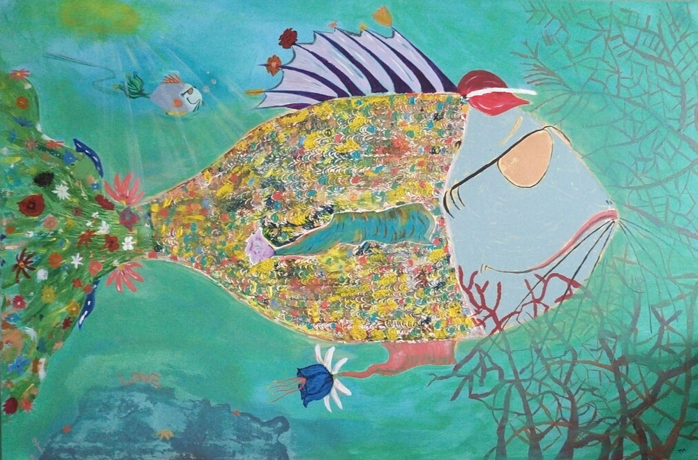 "Hippie Fish" (Acryl auf Leinwand - 120 x 80) 🔴